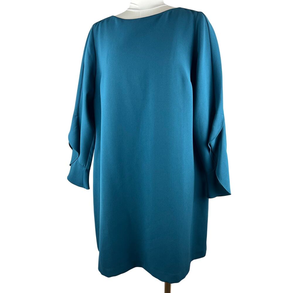 Lafayette 148 New York Shift Dress 1X Blue Acetate Blend Lined Career Pockets